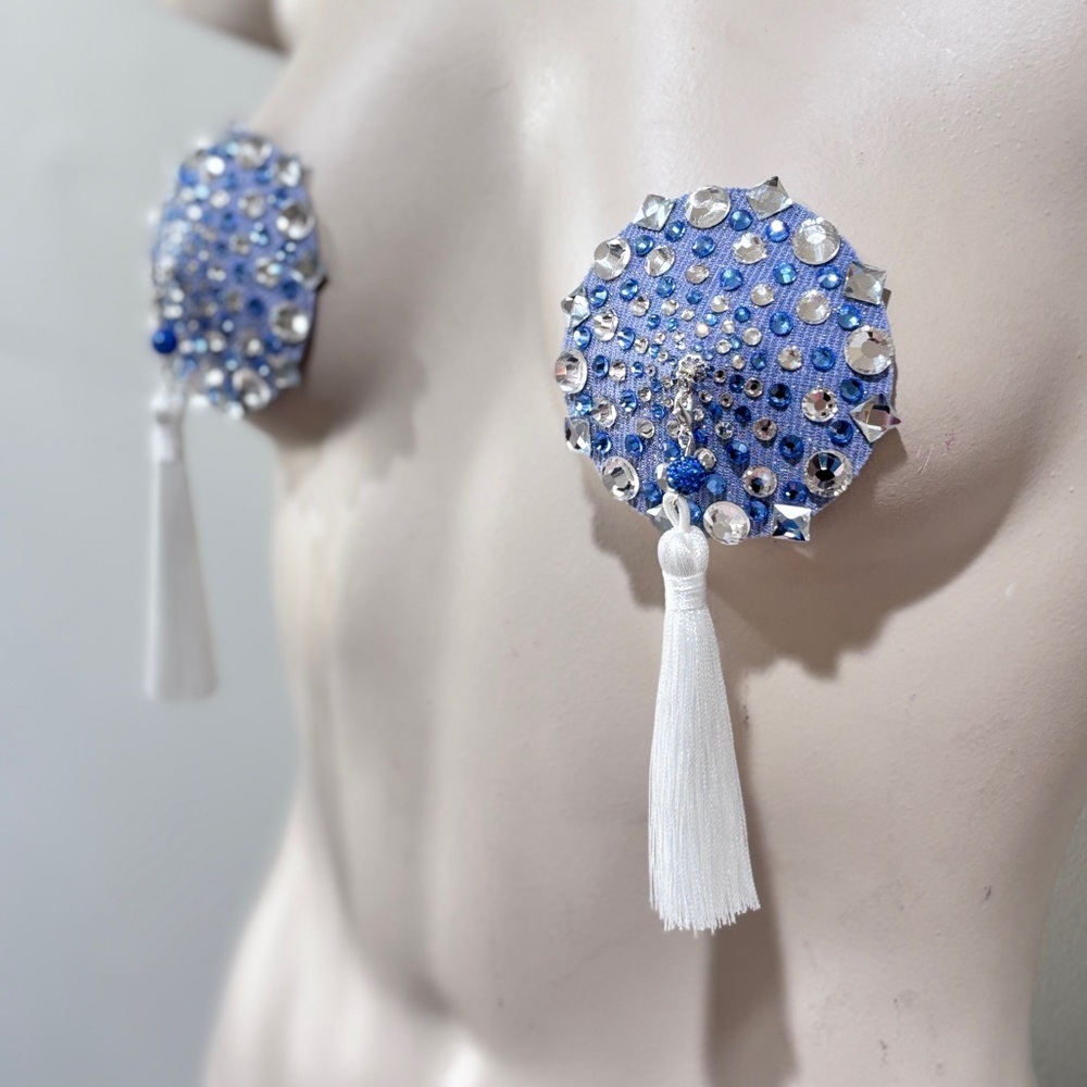 Elegant Blue and Silver Tassel Pasties